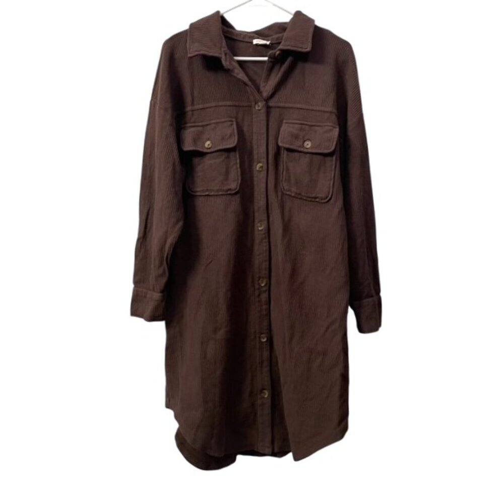 Anthropologie Pilcro Button Front Long Sleeve Shirt Dress Brown Medium